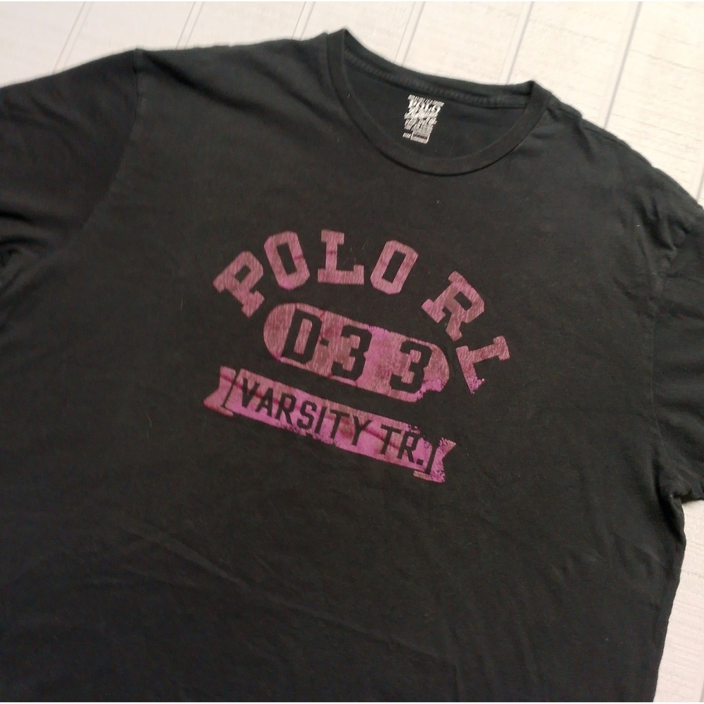 VTG Polo Ralph Lauren Shirt Mens XL Black Purple RL D-3 Varsity Factory Faded RL